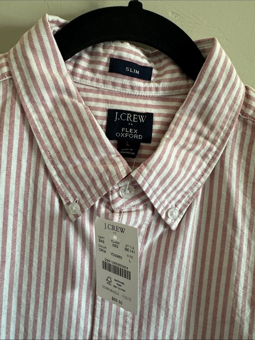 J Crew striped cotton oxford in red/white.